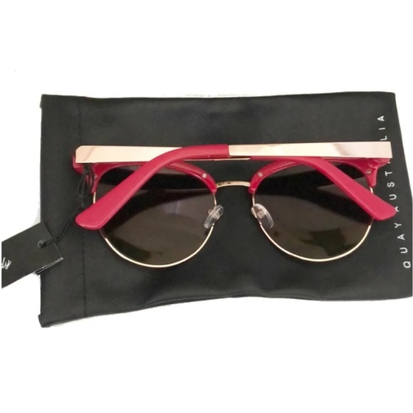 Quay RX Friendly Sunglasses Red Frames Brown Lens Semi Cat Eye Gold Trim NWT - Picture 8 of 11